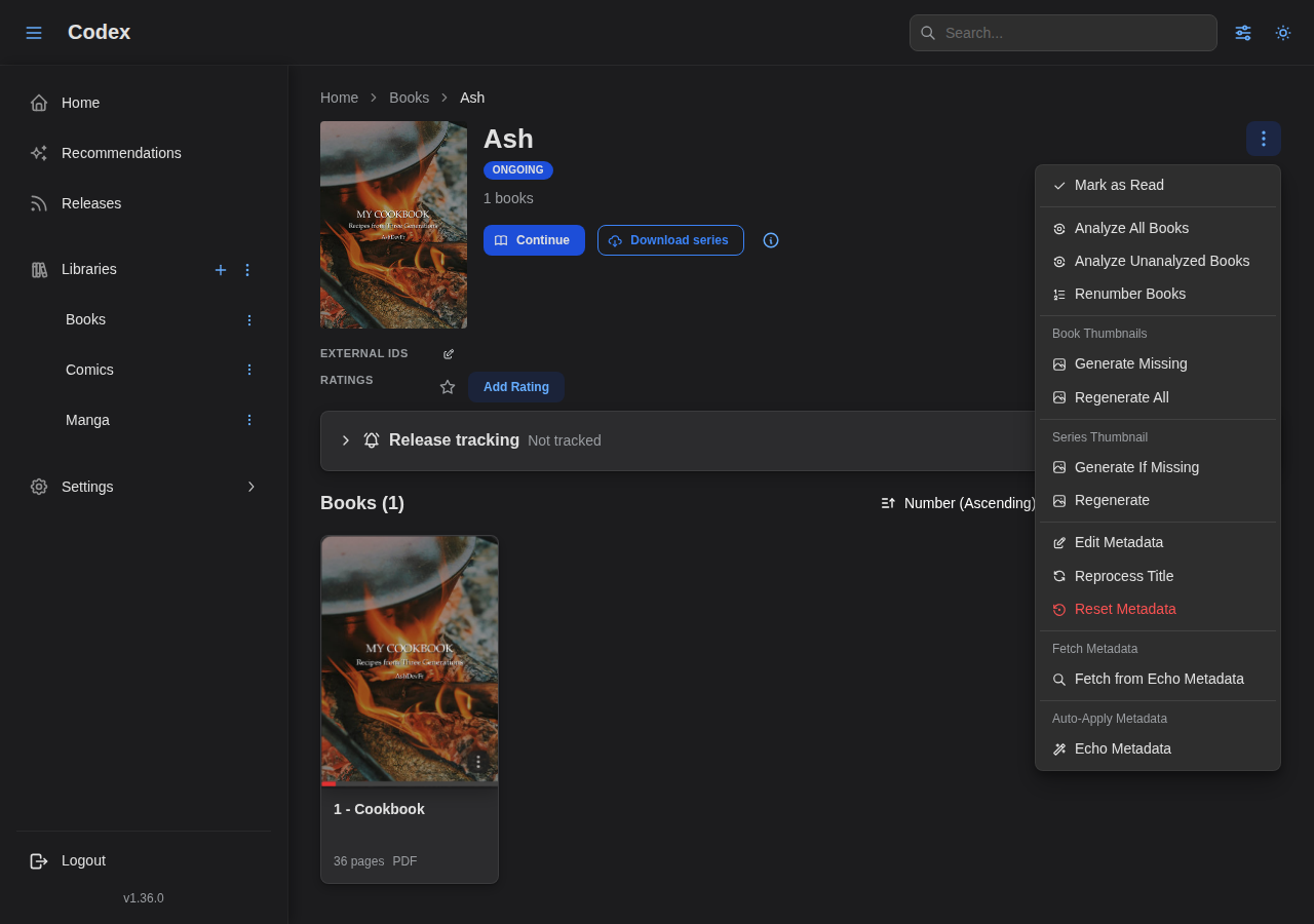Series Detail, Actions Menu